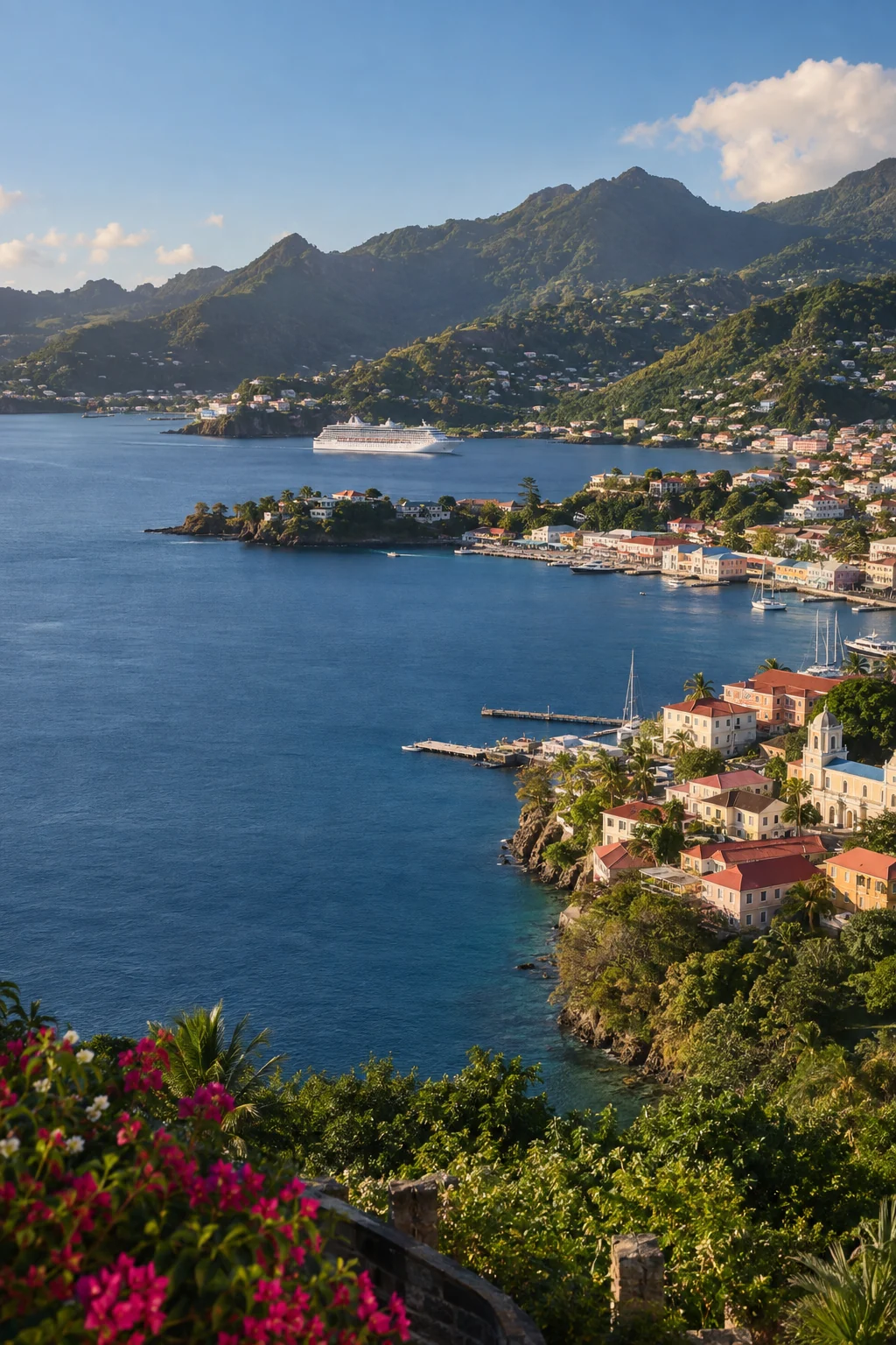 Caribbean harbor and coastline