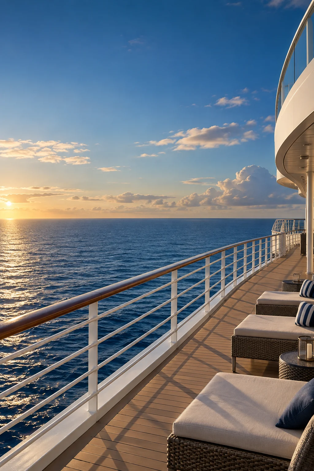 Open ocean viewed from a quiet cruise ship deck