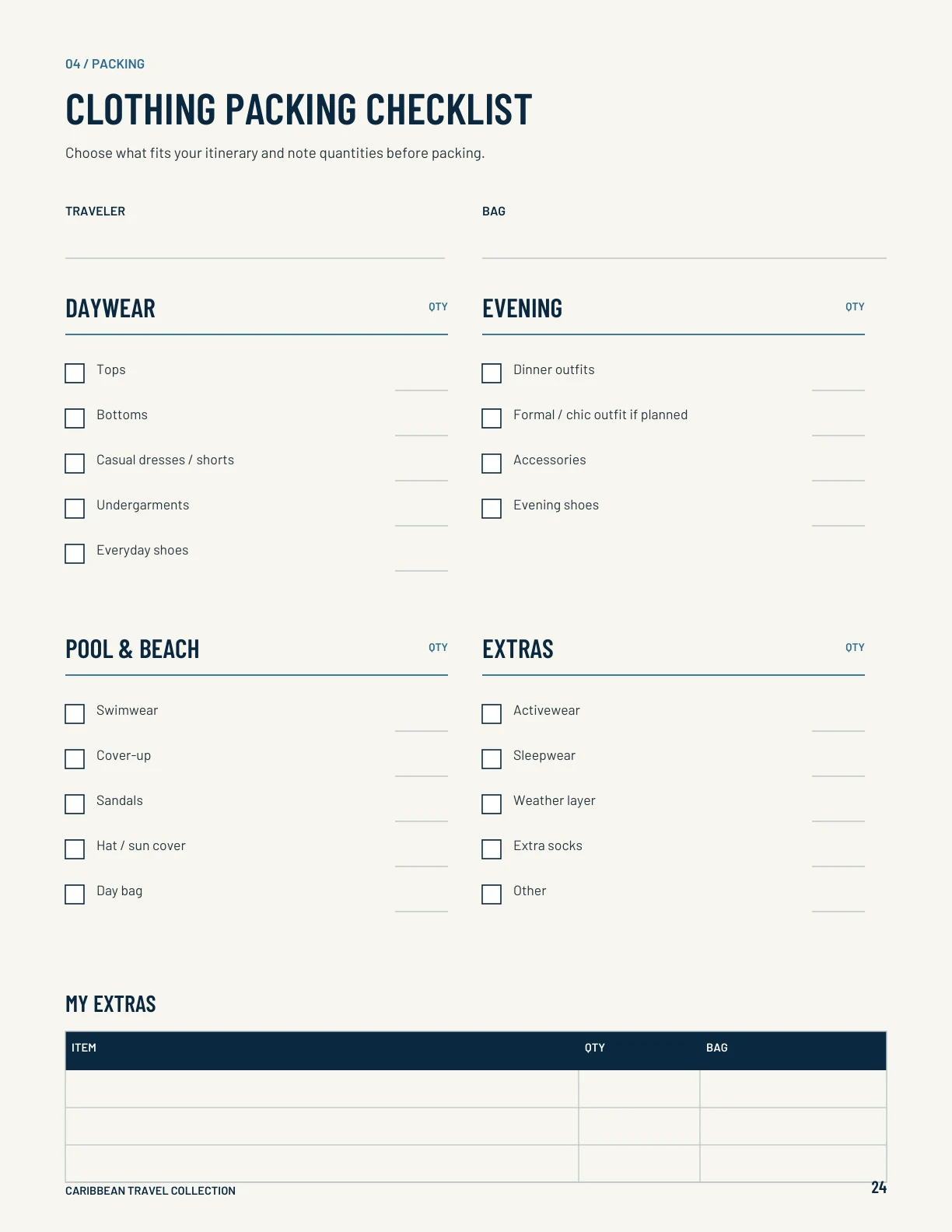 Clothing packing checklist