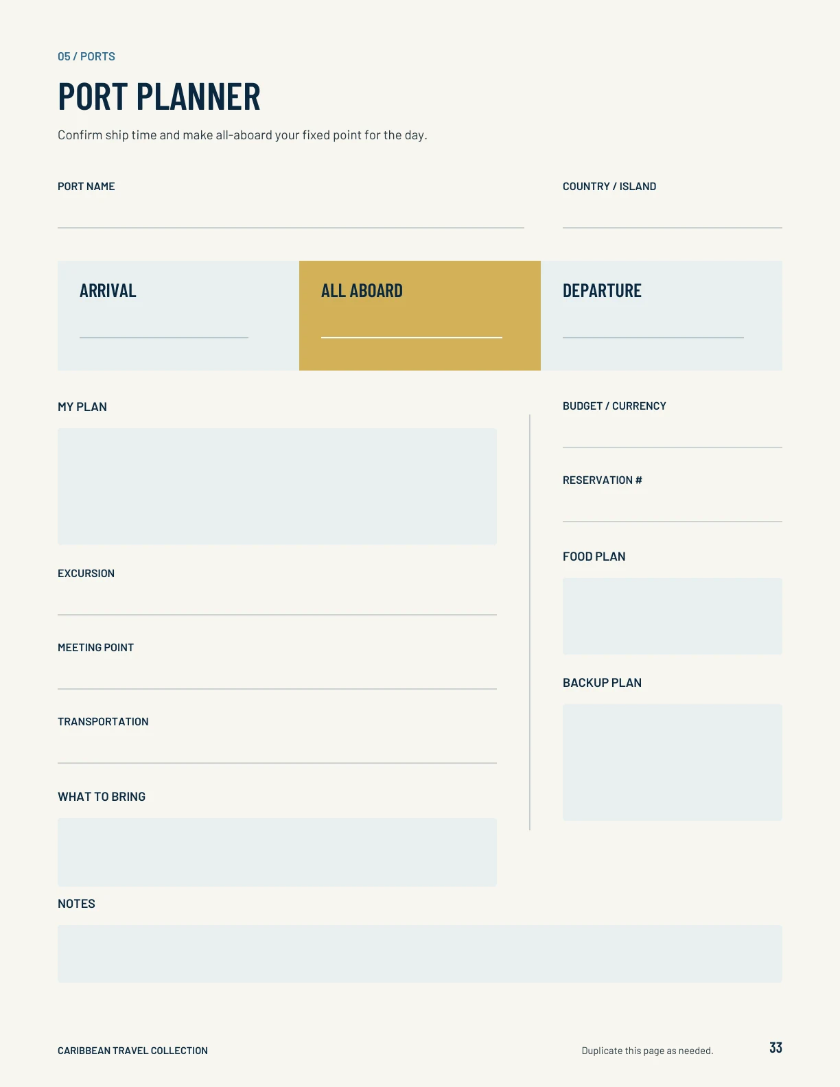 Port planner worksheet